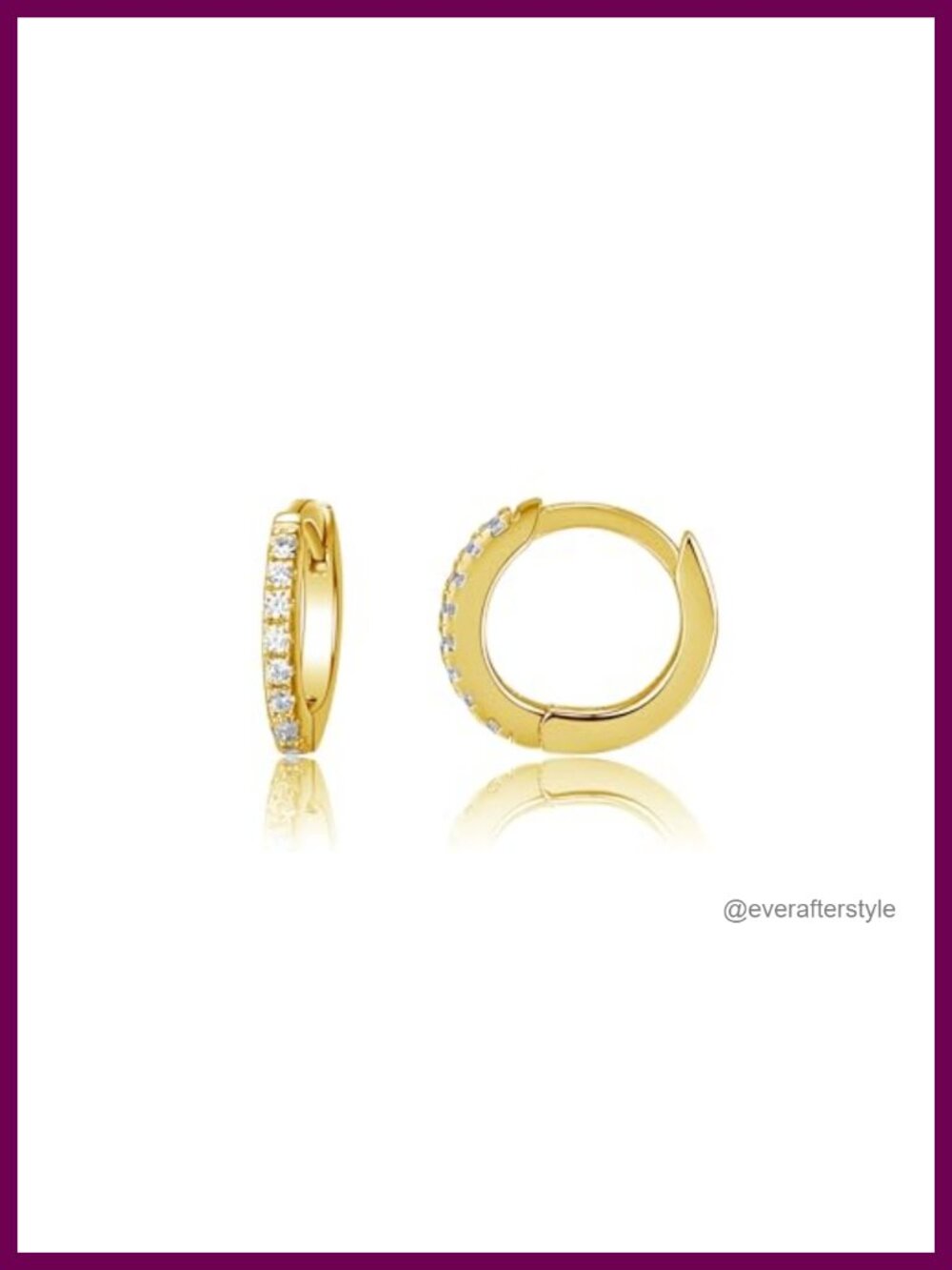 10mm Huggie Hoop Earrings 14K Gold-Plated Over .925 Sterling Silver CZ